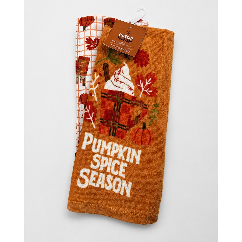 Celebrate Together Pumpkin Spice Fall Kitchen Towels Set of 2 Cotton New